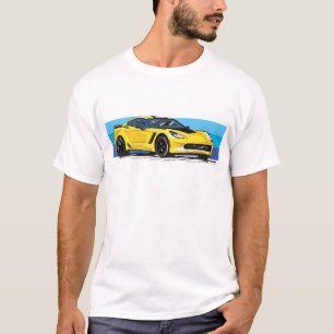 Corvette C7 Yellow Sportscar with Blue Stripe  T-Shirt