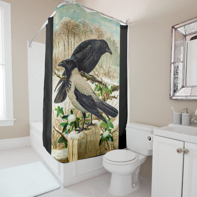 Corvids - Blackbird Raven Shower Curtain (In Situ)