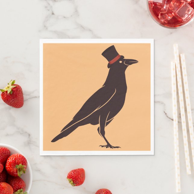 Corvids - Tophat Blackbird Raven Napkin (Insitu)