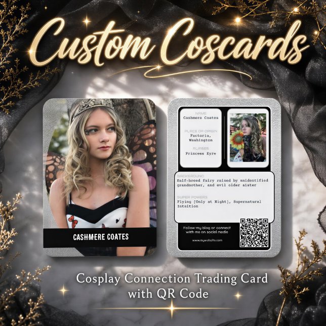 Coscards | Cosplay QR Code Connection Trading Card (Make your cosplay experience complete with custom coscards featuring your character photo & qr code)
