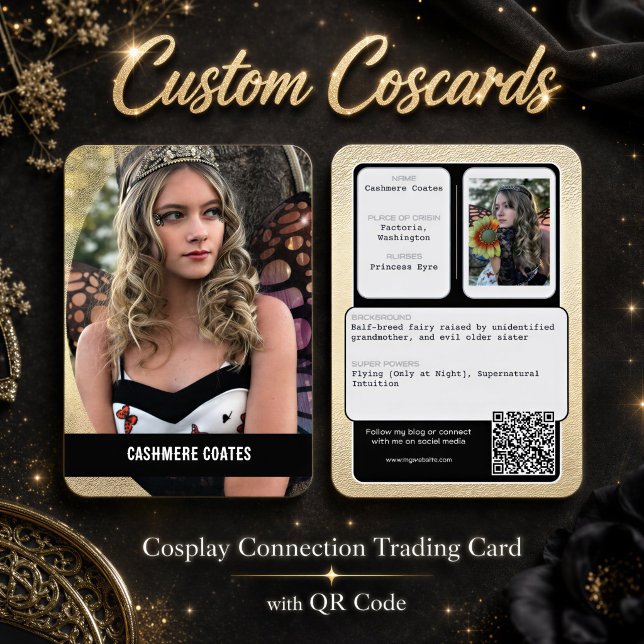 Coscards | Cosplay QR Code Connection Trading Card (This coscard design features your photo, character profile info, custom text and connection qr code)