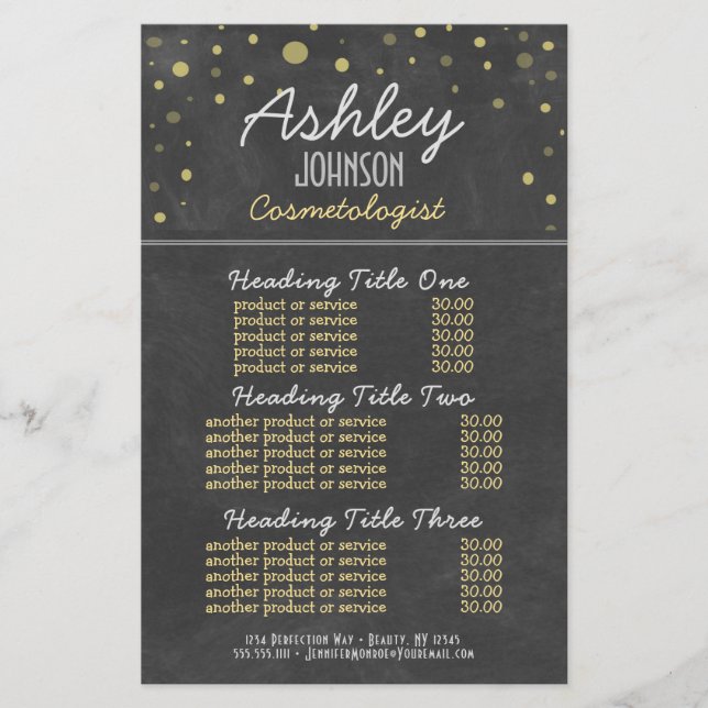 Cosemtologist Chalkboard Services and Pricing (Front)