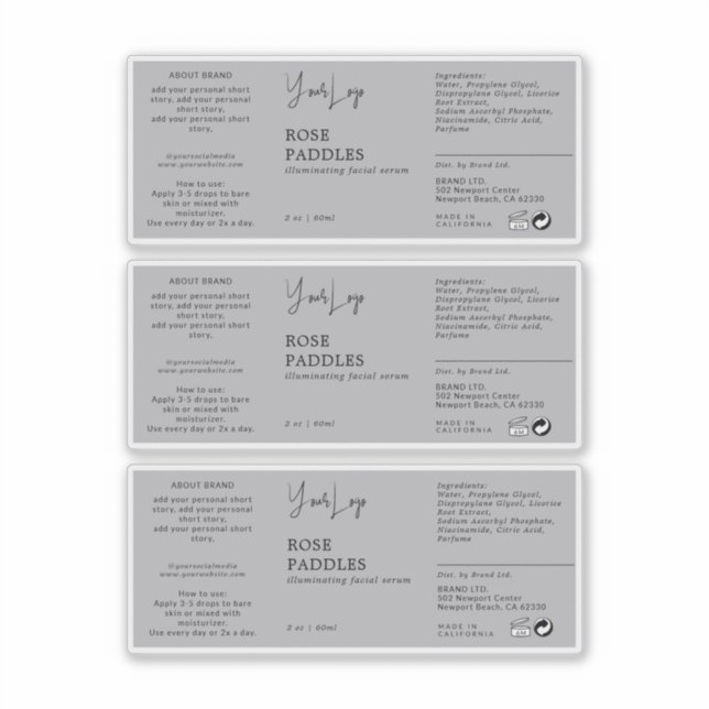 Cosmetic Dropper Bottle Label (Front)