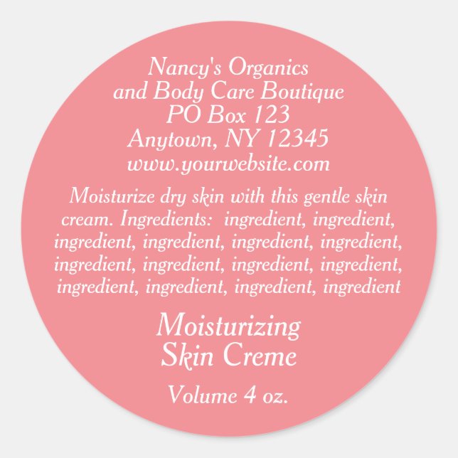 Cosmetic Label with Ingredients - dusty rose (Front)