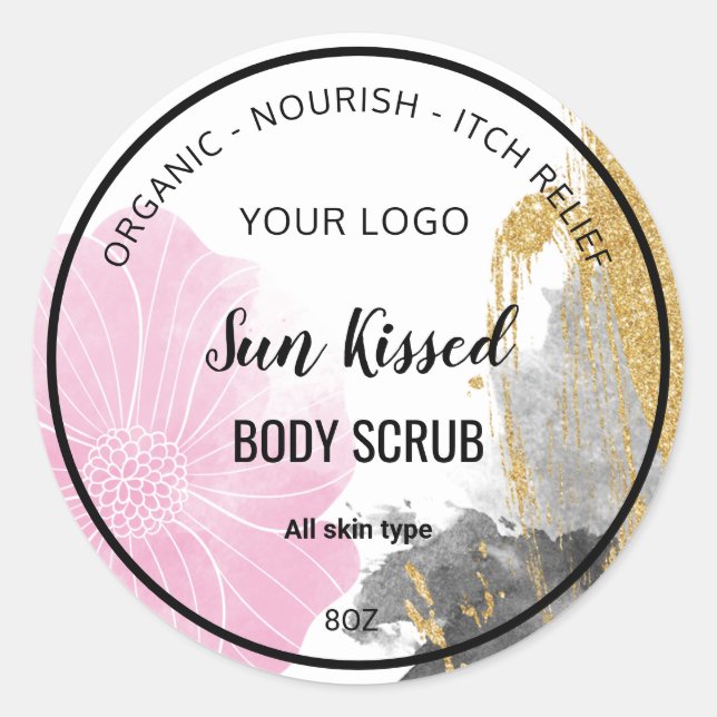 Cosmetic product Label with water colour flowers (Front)