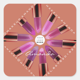 Cosmetica Makeup Rose Gold Lipsticks Logo Shop Square Sticker