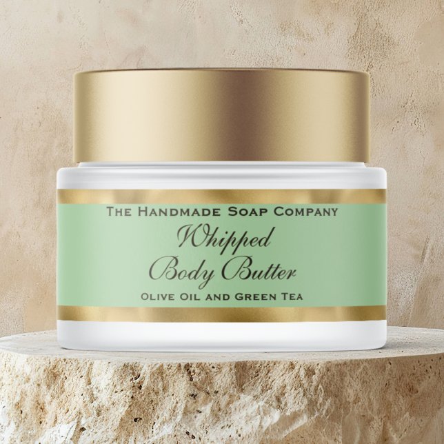Cosmetics Body Butter Gold & Olive Green Jar Wrap Around Label (Creator Uploaded)
