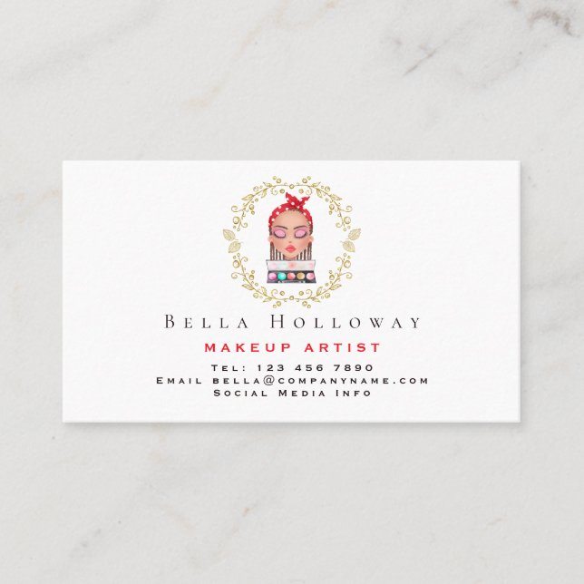 Cosmetics Face Gold Wreath elegant Makeup Artist Business Card (Front)