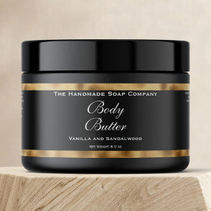 Cosmetics Jar Label - Black and Faux Woven Gold