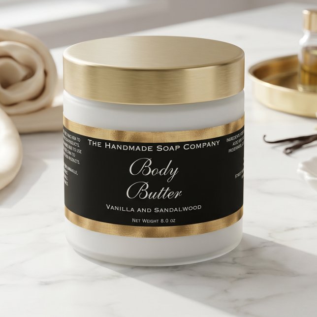 Cosmetics Jar Label - Black and Faux Woven Gold (Creator Uploaded)