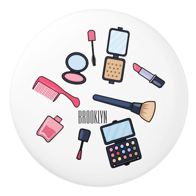 Cosmetics / make-up cartoon illustration ceramic knob (Front)