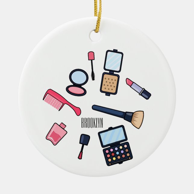 Cosmetics / make-up cartoon illustration ceramic tree decoration (Front)
