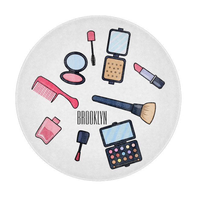 Cosmetics / make-up cartoon illustration cutting board (Front)