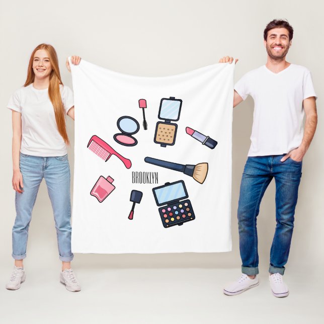 Cosmetics / make-up cartoon illustration fleece blanket (In Situ)