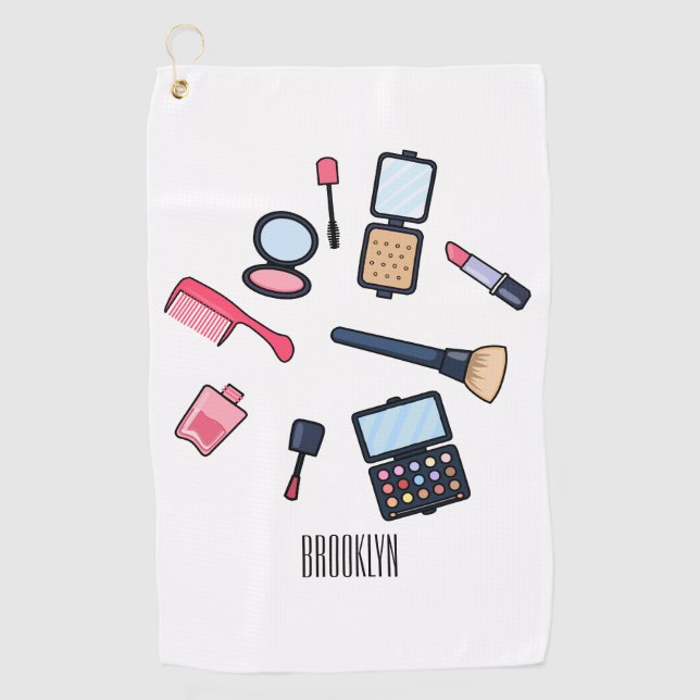 Cosmetics / make-up cartoon illustration golf towel (Front)