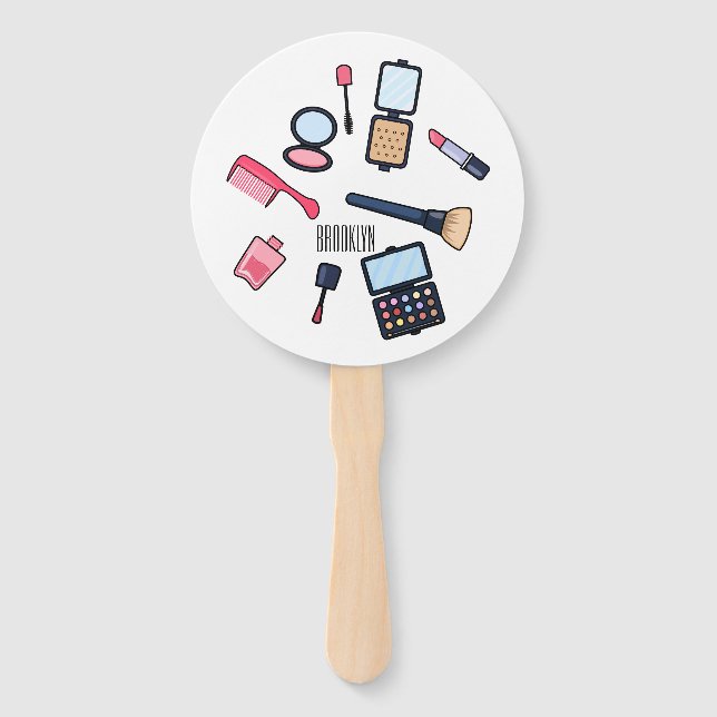 Cosmetics / make-up cartoon illustration hand fan (Front)