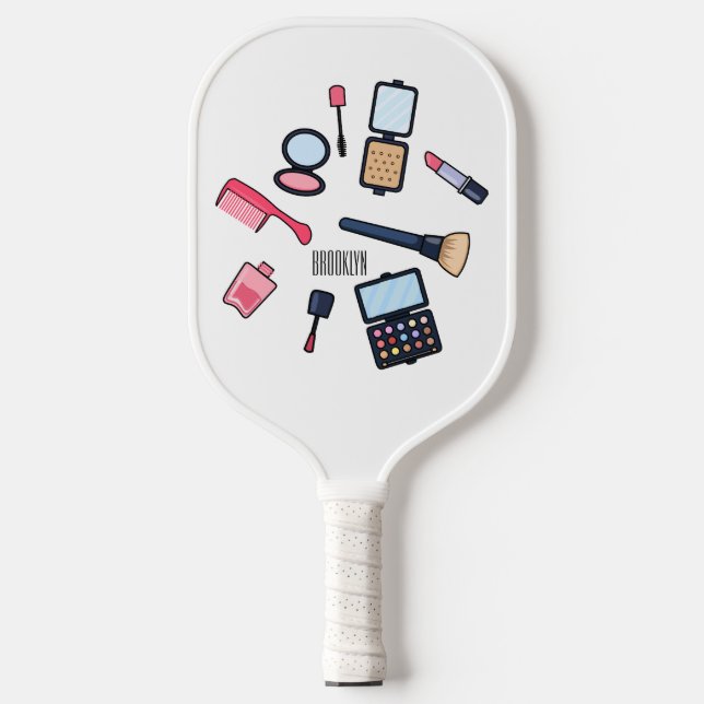 Cosmetics / make-up cartoon illustration pickleball paddle (Front)
