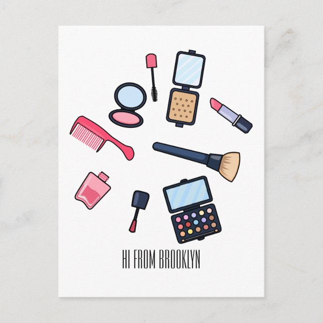 Cosmetics / make-up cartoon illustration postcard (Front)