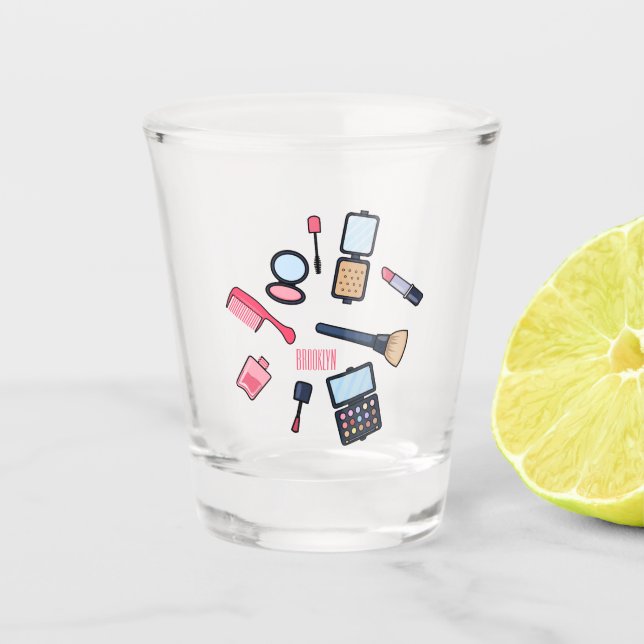 Cosmetics / make-up cartoon illustration shot glass (Front)