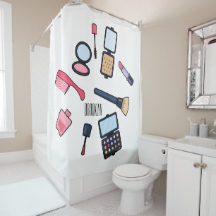 Cosmetics / make-up cartoon illustration shower curtain