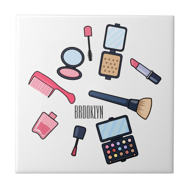 Cosmetics / make-up cartoon illustration tile (Front)