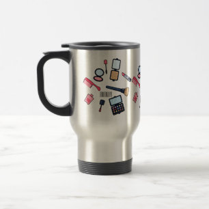Cosmetics / make-up cartoon illustration travel mug