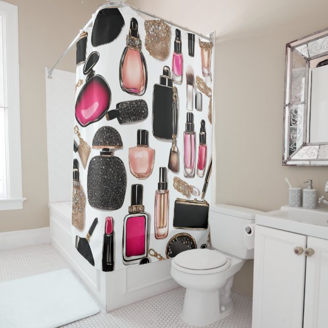 Cosmetics Makeup Brushes Nailpolish Shower Curtain (In Situ)