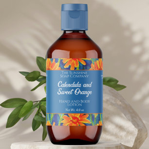 Cosmetics Packaging Label - Blue & Orange Flowers
