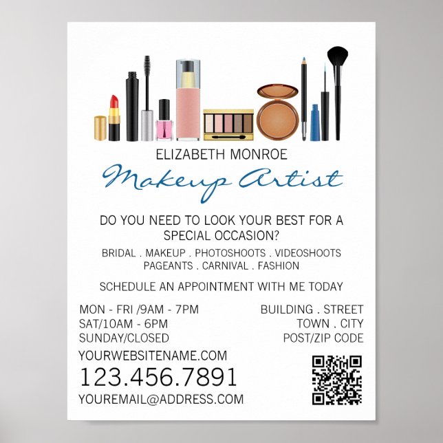 Cosmetics Selection, Makeup Artist Advertising Poster (Front)