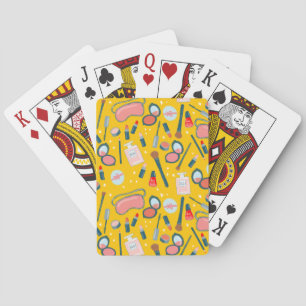 Cosmetics Vintage Beauty Pattern Makeup Yellow Playing Cards