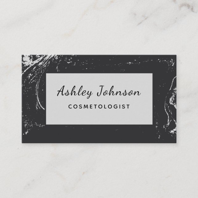Cosmetologist Aesthetician Black Grey Marble Trend Business Card (Front)