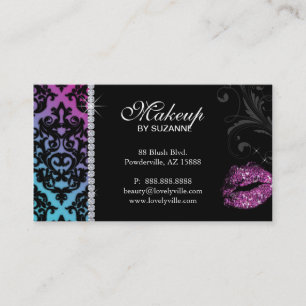 Cosmetologist Business Card Damask Blue Pink