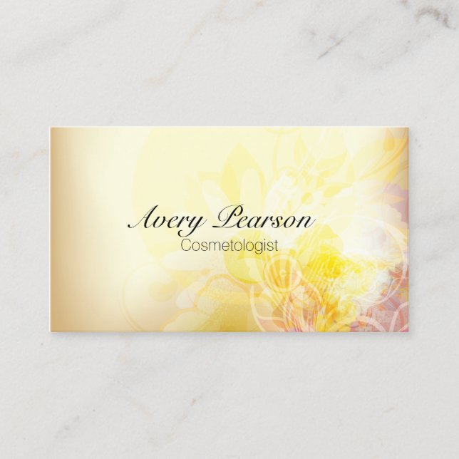 Cosmetologist Elegant Pastel Yellow Flowers Business Card (Front)