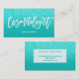 Cosmetologist elegant typography faux aqua glitter business card