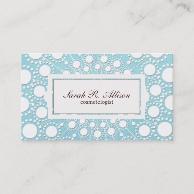 Cosmetologist Embossed Light Blue Linen Look Business Card (Front)