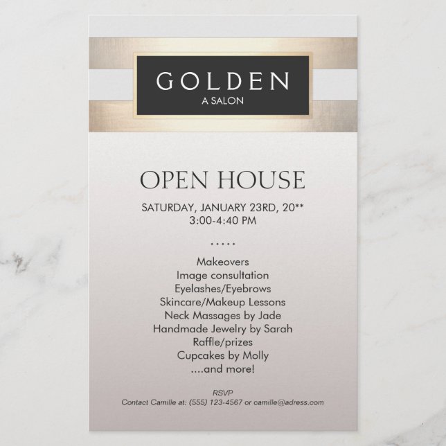 Cosmetologist Gold Stripes Hair Salon and Spa Flyer (Front)
