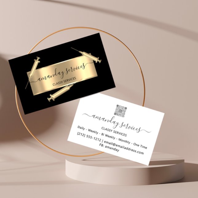 Cosmetologist Syringe Botox B12 QRCode Black Business Card (Cosmetologist Syringe Botox B12 QRCode Black Business Card)