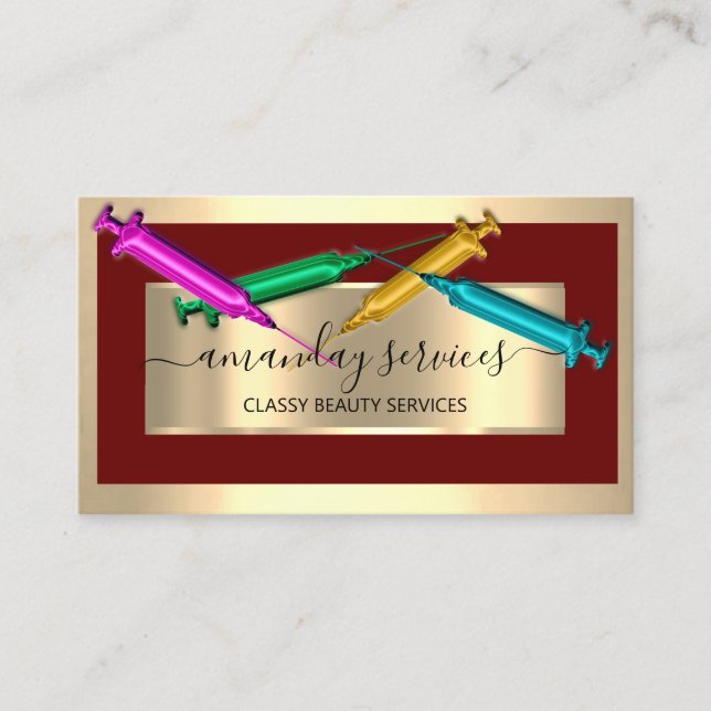 Cosmetologist Syringe Botox B12 QRCode Burgundy  Business Card (Front)