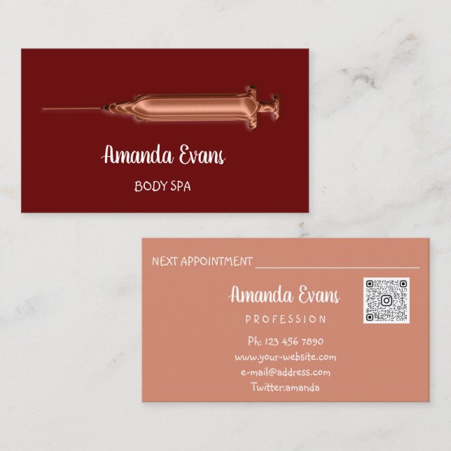 Cosmetologist Syringe Botox Injection Burgundy Appointment Card (Front/Back)