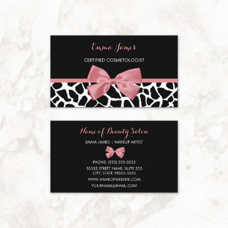 Cosmetologist Trendy Giraffe Print Rosy Pink Bow Business Card