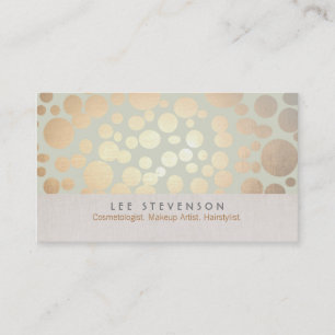 Cosmetology Gold Circles Pale Sage Green Business Card