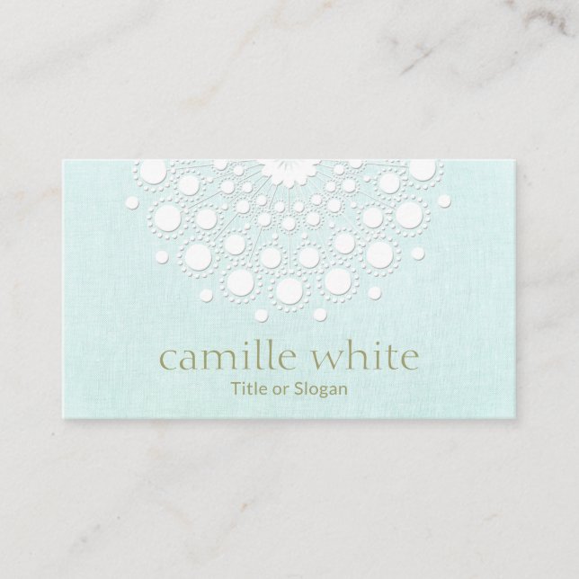 Cosmetology Pretty White Rosette Light Aqua Blue Business Card (Front)