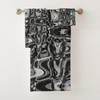 Cosmic Abstract Black and White Retro Ripples Bath Towel Set