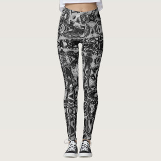 Cosmic Abstract Black and White Retro Ripples Leggings