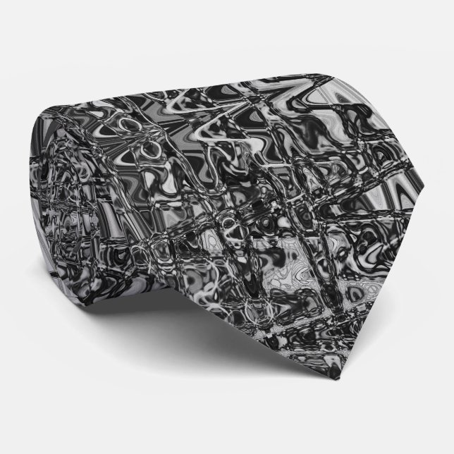 Cosmic Abstract Black and White Retro Ripples Tie (Rolled)