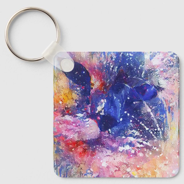 Cosmic Abstract Cat Dreamscape  Key Ring (Front)