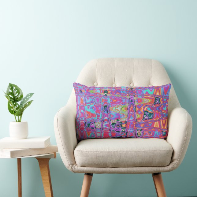 Cosmic Abstract Rainbow Colors Retro Ripples Lumbar Cushion (Chair)