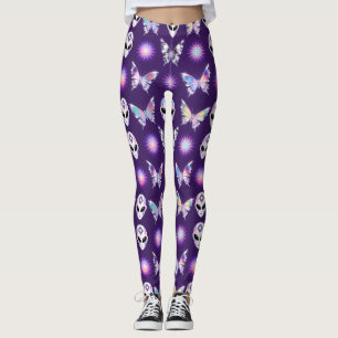 Cosmic Alien Butterfly Pattern Leggings