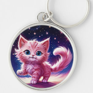 Cosmic animal pink cat feline modern style key ring