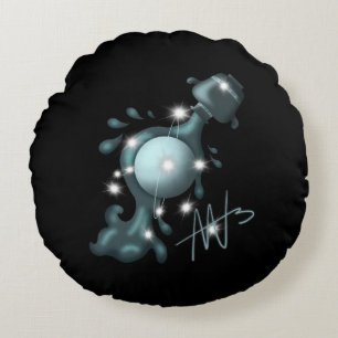 Cosmic Aquarius Uranus Zodiac Round Cushion